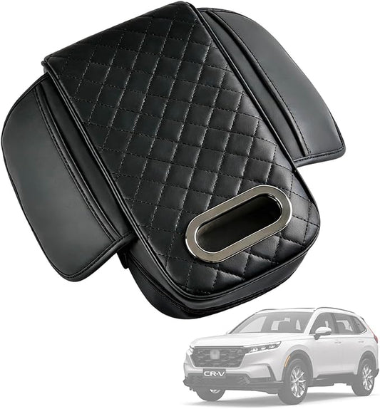 Upgrade Car Center Console Armrest Pad for Honda CR-V 2026 2012 Models, Comfortable Memory Foam Cushion Cover with Tissue Box & Side Storage Bag, Premium PU Leather 3-in-1 Car Armrest Cover(Black)