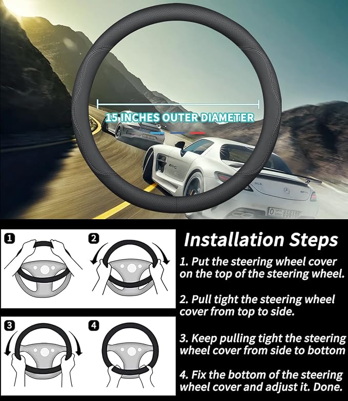 Custom-Fit Premium Leather Steering Wheel Cover with Logo, Non-Slip, Breathable, for Aston Martin (B-Style)