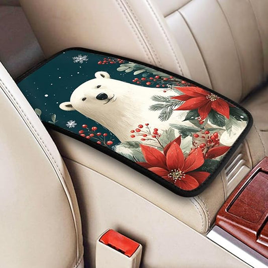 Universal Car Center Console Cushion Pad, Cute Polar Bear Soft Waterproof Car Center Console Cover Auto Armrest Seat Box Cover Protector for Most Vehicle SUV Truck Car