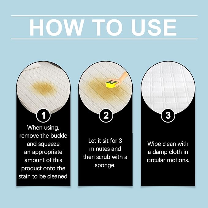 Powerful Mattress Dry Cleaning Foam, Mattress Cleaner and Stain Remover, No-Scrub Fabric Spot Remover for Yellow Stain, Blood, Wine, Coffee & Cosmetics on Mattress, Couch, Clothes, Car Seat& Rugs (3)
