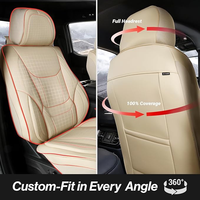 Coverland Custom Fit Car Seat Covers for SUV Compatible with [RAV4, CR‑V, Forester, Bolt EUV, IONIQ 5, HR‑V, Yukon] Premium Waterproof Non-Slip Interior Seat Protector [Front Beige - Size Chart A27]