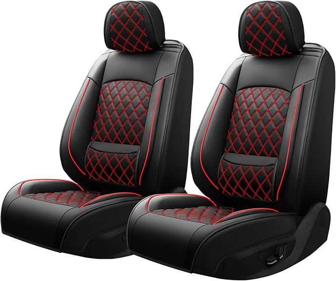 Santa Fe Seat Covers Custom Fit for Hyundai Santa Fe 2010-2026 (Only 5-Seat Version) - Full Set Premium Leather, Waterproof, All-Weather, Airbag Compatible, Only 2 Front seat Covers (Redline)