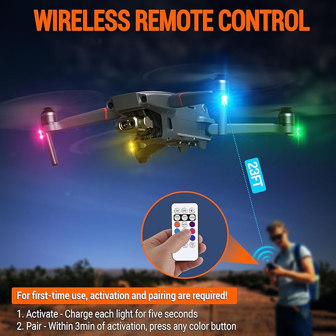 Wireless LED Strobe Lights with Remote Control, 8 Colors USB Charing Waterproof Anti-Collision Flashing Emergency Warning Lights for Car Motorcycle Drone Aircraft Bike 8PCS