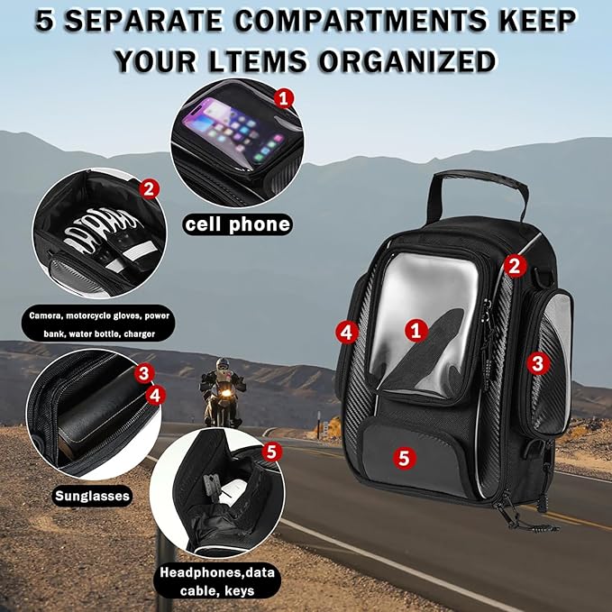 Motorcycle Tank Bag for Honda CBR300R CBR500R CBR650R, Oxford Magnetic Motorbike Bag Water-Resistant Motorcycle Gas Tank Bag with Magnets and Straps for Touring,B/Magnetic