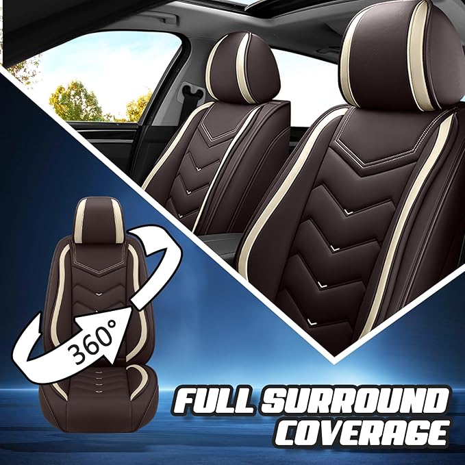 Car Seat Covers for VW Eos 2007-2016, Premium Nappa Leather Car Seat Cover, Stylish Sport Seat Covers， Automobile Seat Cover Sets.(Standard 5 Seats/Coffee Color)