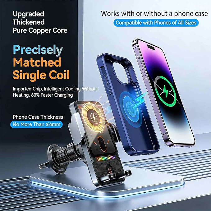 2026 New Cool Car Wireless Fast Charging Holder - Drive Smarter, Charge Faster,15w Universal, Smart Car Holder 360° Rotation, Smart Sensor Open, Switch Between Horizontal Vertical (Silver)