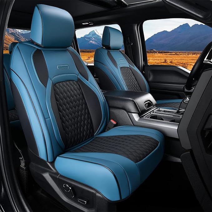 Coverado Wrangler JK Seat Covers 2 Door for Jeep, Waterproof Leather Car Seat Cover for Jeep Wrangler Vehicle Truck Accessories Custom Fit for 2008-2012 Jeep Wrangler Seat Covers Full Coverage(Blue)