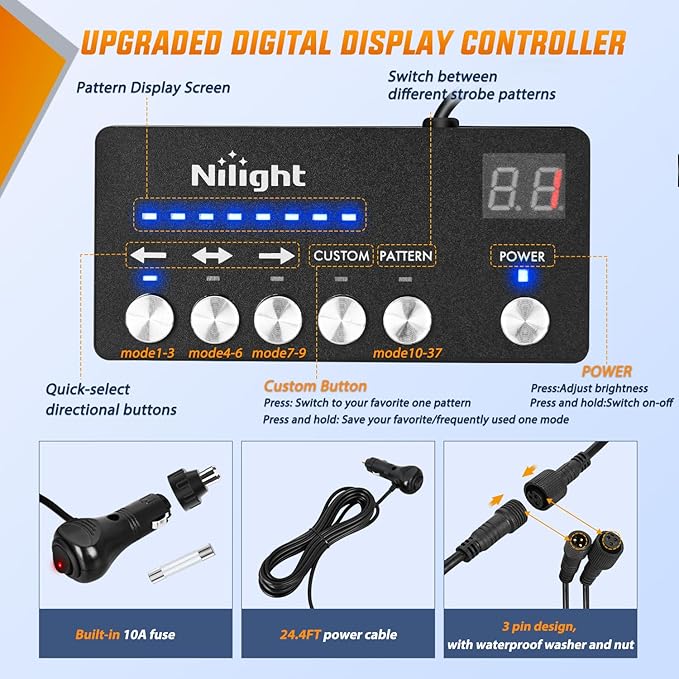 Nilight 49 Inch Emergency Strobe Light Strips with Controller, 288LED Flashing Warning Hazard Safety Rear Window Tailgate Lights for Truck Trailer Construction Plow Pickup Tow SUV Vehicles, Red White