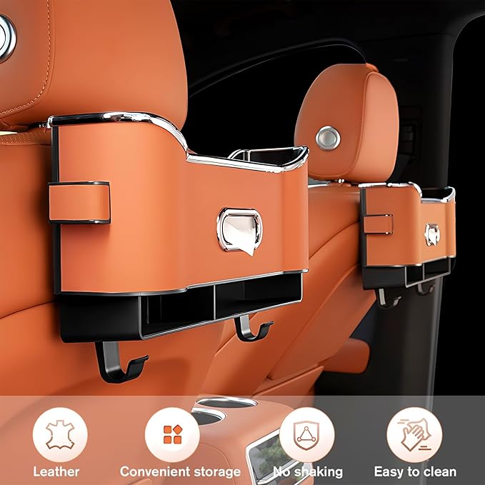 Multifunctional Car Seat Back Storage Box, Universal Car Seat Organizer, Car Seat Tissue Box and Organizer, Car Seat Paper Towel Organizer， Car Organizer with 2 Drink Cup Holders (White)