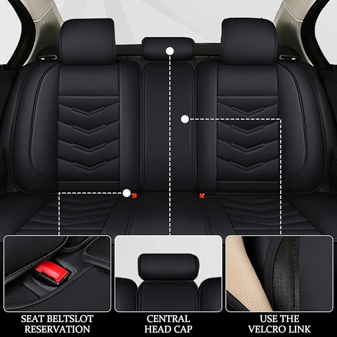 Car Seat Covers 7 Seats for Ford Explorer 2000-2025, Waterproof Durable Compatible Airbag, Premium Leather Seat Protector(7 Seats Standard,Black)