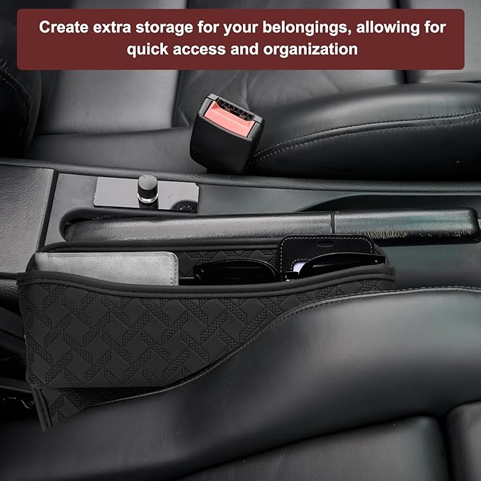 HARFINGTON 2pcs Car Seat Gap Filler Organizer 11.5 x 8 x 2.1 Inch Leather Universal Car Organizer Storage Box Between Seat and Console for Phone Sunglasses Keys, Red
