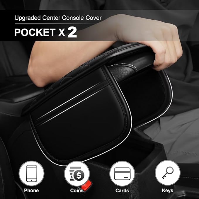Upgraded Car Center Console Cover Fit for Corolla Cross Faux Leather Car Armrest Cover Cushion with 2 Storage Bags,Car Armrest Storage Box Interior Accessories(Black)