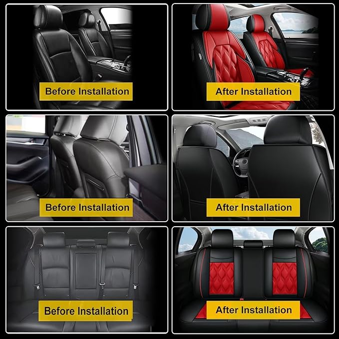 AOMSAZTO Car Seat Covers,Full Set 5 Seats Custom Fit for Toyota 4Runner 2003-2026,Leather Car Seat Cover Seat Cushion Protector,Airbag Compatible Waterproof Black&Red
