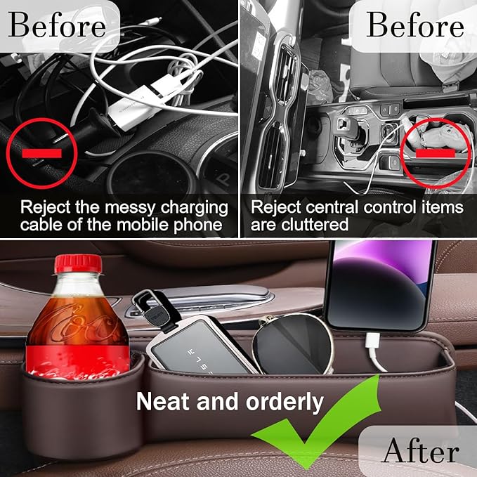 Cup Holder Gap Filler, Car Gap Filler Organizer, Car Gap Filler, Gap Filler Organizer, Car Gap Holder, Suitable Most Vehicles (Black Driver's & Passenger)