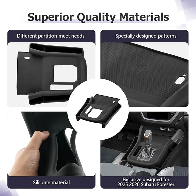 Center Console Organizer Side Pockets Fit for 2025 2026 Subaru Forester Accessories Gear Shift Cover Organizer Seat Gap Storage Box Wireless Charging Silicone Protective Pad (Not for Base & Wildness)