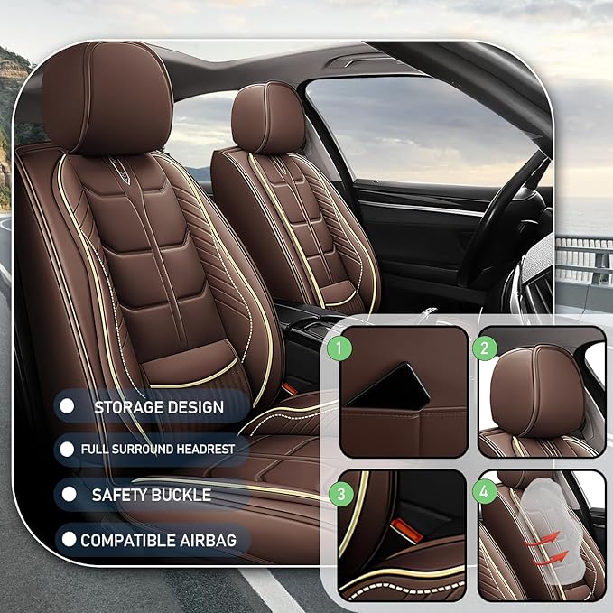 Leather Car Seat Covers Fit for Toyota 4Runner 1991-2024, 5 Seater Car Seat Cover, Premium Waterproof, Scratch Resistant Car Interior Accessories (Full Set Coffee)