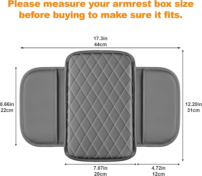 Center Console Cover for Cars Fit for Jeep Cherokee Compass Gladiator Liberty Patriot Renegade Wrangler Leather Armrest Covers with 2 Storage Bags(Grey)