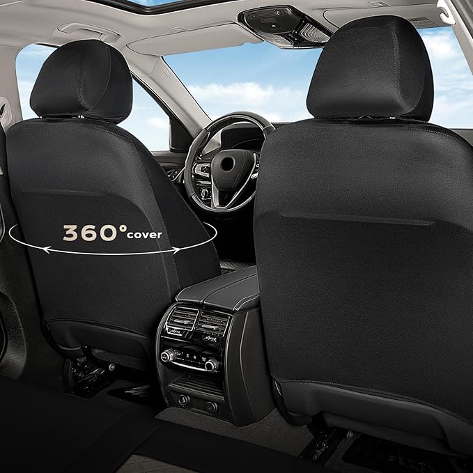 Coverado Front Seat Covers, 2 Seats Universal Seat Covers for Cars, Leather & Fabric Splicing Design Car Seat Protectors, Waterproof Car Seat Cushions Universal Fit for Vehicles, Black & Beige