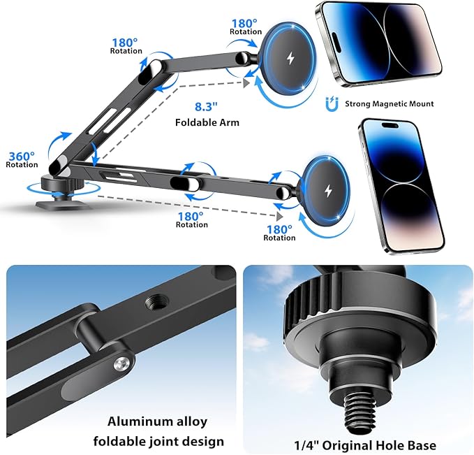 Wireless Charging Phone Mount for Ford Bronco 2021-2026 2/4 Door, Aluminum Alloy Phone Holder, Magnetic Wireless Charger for Ford Bronco, for Ford Bronco Accessories with C-C Cable