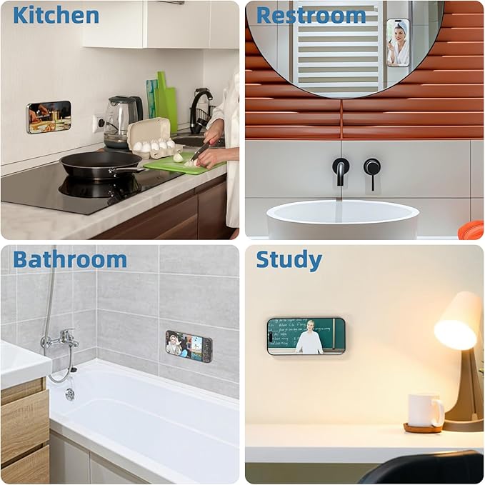 3 Pack Wall Mount Magnetic Phone Holder for iPhone 17/17 Pro/17 Pro Max/Air/16 15 14 13 12 Pro Max Plus mini, Hands-Free Magnet Shower Mirror Cell Phone Holder/Car Sticker Phone Stand, White