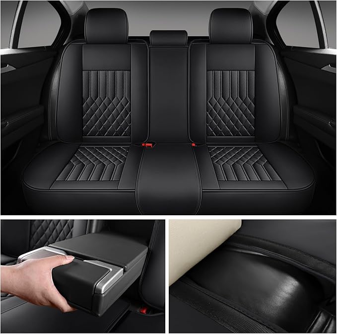Car Seat Covers for Genesis GV70 2022-2025 2026, Full Set Nappa Leather Waterproof Breathable Anti-Slip Airbag Compatible Car Seats Protector, Car Interior Seats Cover (Black,+Pillow)