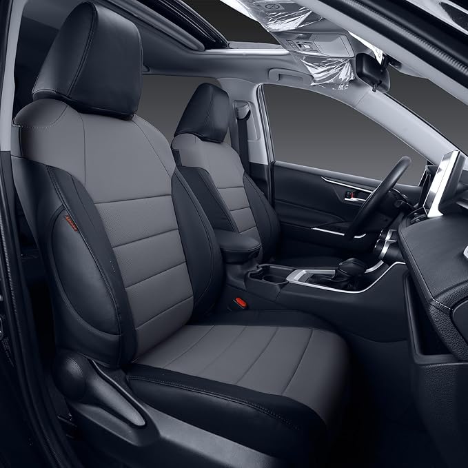 coverdream Full Set RAV 4 Seat Covers Custom Fit for Toyota RAV4 Adventure,TRD Off - Road 2024 2023 2022 2021 2020 2019,Fully Covered,Luxury Waterproof Leather Seat Protector (Black/Gray)