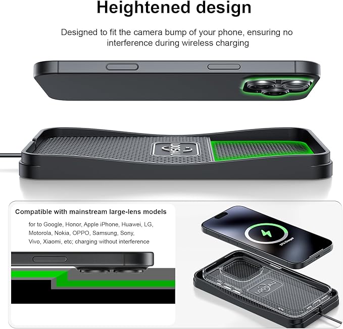 Wireless Car Charger,LOOSAU 15w Fast Charger Car Wireless Chargers Charging pad Non Slip Car Wireless Phone Charger for iPhone 17/16/15/14/13/12 Pro Max, for Samsung S23 S22 S20 Android