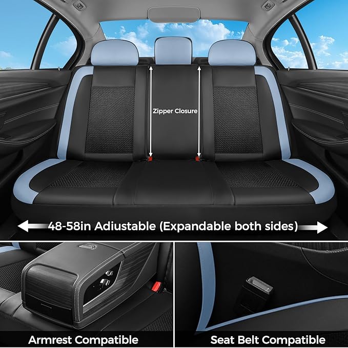 FLORICH Car Seat Covers Full Set, Universal Seat Cover 5 Seats, Automotive Seat Covers with Mesh Leather, Waterproof Car Seat Protector, Breathable Car Seat Cushion for Most Car SUV Truck, Blue