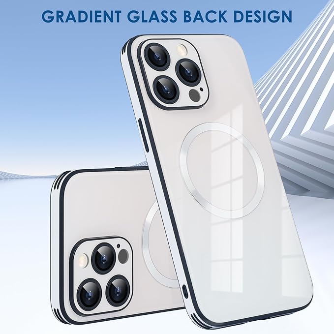 Guppy Compatible with iPhone 13 Pro Max Case Magnetic, with Full Camera Lens Protector [Compatible with MagSafe] Scratch Resistant Gradient Glass Back Cover Phone Case-White