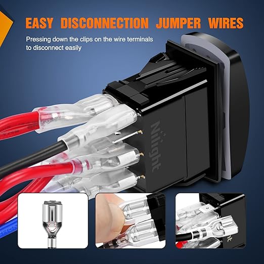 Nilight Windshield Wiper Rocker Switch Led Light Bar 8Pin Laser ON On Off DPDT Switches 20A/12V 10A/24V Blue with Jumper Wires Set for Cars Trucks RVs