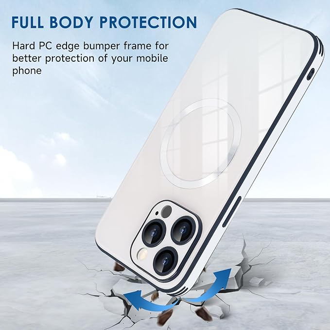 Guppy Compatible with iPhone 14 Pro with MagSafe Case, Magnetic Gradient Case with MagSafe Charging, Gradient Glass Back Cover with Lens Film-White