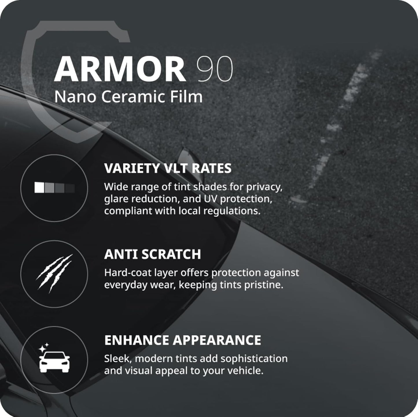 Nano Ceramic Window Tint Film for Cars and Building, Charcoal, 2 Ply Scratch Resistant, Heat Control, and UV 99%, IR 93% Rejection, 35% VLT, 40inx100ft