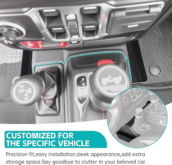 Center Console Organizer Compatible with 2018-2026 Jeep Wangler JL JLU 4xe Rubicon Sahara & 2020-2026 Gladiator JT Accessories, Gear Shift Console Side Box Tray for Jeep Interior Accessories
