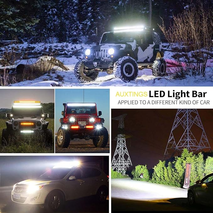 AUXTINGS 18 inch 252W LED Light Bar Triple Row Spot Flood Combo Beam Off Road Lights Waterproof Work Light with Wiring Harness for Jeep Trucks SUV ATV UTV Boat Lights, 12V 24V