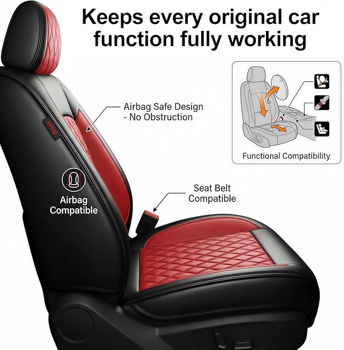 Fit TL Car Seat Covers for Acura TL 2004-2014 - Premium Leather, Waterproof, All-Weather, Airbag Compatible, Anti-Slip, Breathable, Easy Install, Seat Protectors, Full Set, Red