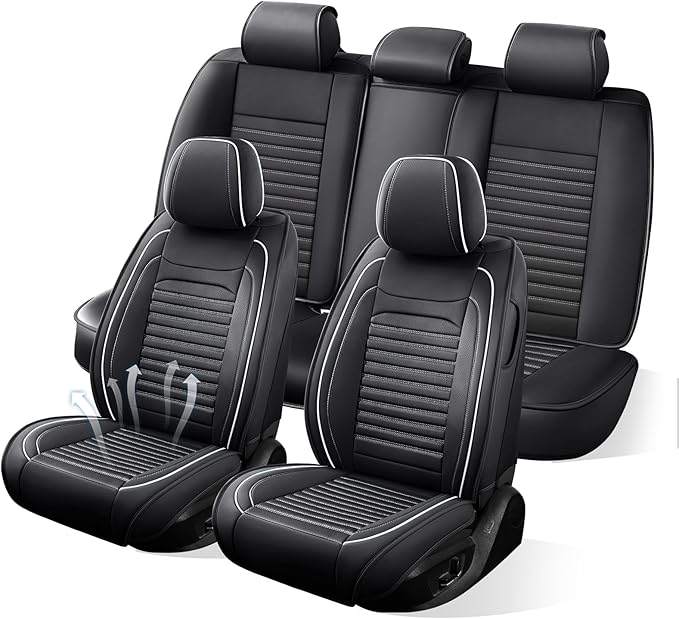 Car Seat Covers Full Set Fit for Toyota CHR/C-HR 2018-2022, Premium Faux Leather Car Seat Protector, Breathable, Anti-Slip, Comfortable & Durable (Black&White,Full Set)