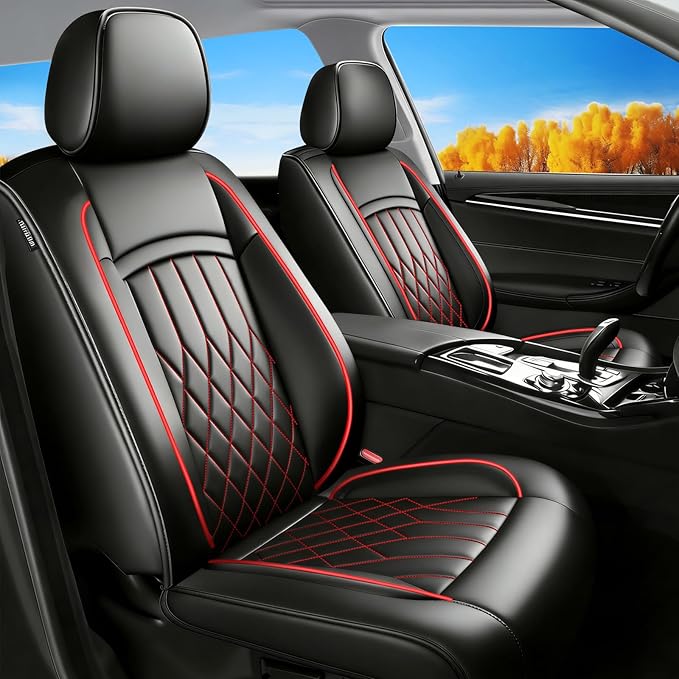 Fit MDX Car Seat Covers for Acura MDX 2005-2026 - Premium Leather, Waterproof, All-Weather, Airbag Compatible, Breathable, Easy Install, Seat Protectors, Only 2 Front seat Covers, Redline