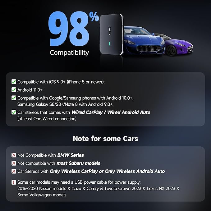 Wireless CarPlay Adapter, Magic AI Box with Dual-WiFi Stability, Wireless CarPlay Box Compatible with Wired Factory CarPlay & Android Auto, Support for YouTube/Netflix(Black)