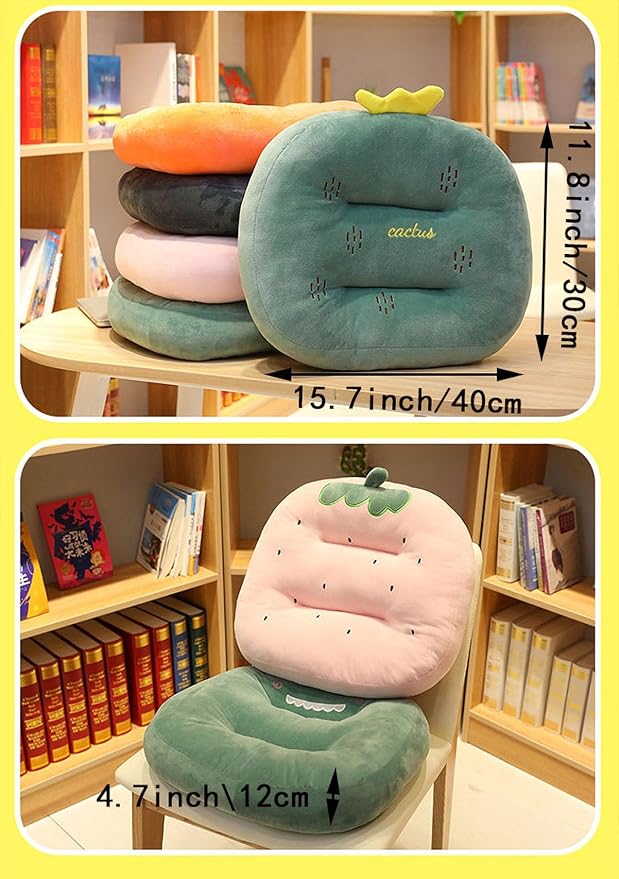 Cartoon Plush Car Booster Seat Cushion, Cute Funny Car Seat Cushion Heightening,Chair Cushion for Office Sofa Living Room (Strawberry)