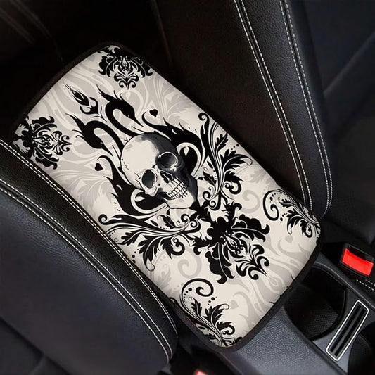 Dreaweet Gothic Skull Center Console Cover Halloween Car Accessories Interior Arm Rest Cover Pad Universal Comfort Car Armrest Storage Box Mat for SUV Truck