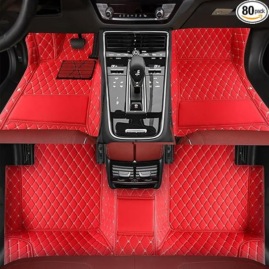 TREGOO All Weather Car Mats Custom Fit Non Slip Floor Mats for 1998-2025 Cars Personalized Leather Protection Pads Suitable for Men Women (red)