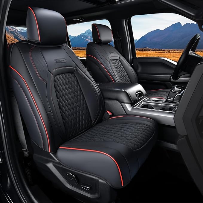 Coverado Seat Covers Full Set for Jeep Wrangler, Waterproof Car Seat Covers for Automotive Truck Seat Covers Custom Fit for 2013-2017 Jeep Wrangler JK Seat Covers for Cars 2 Door(Red Line)