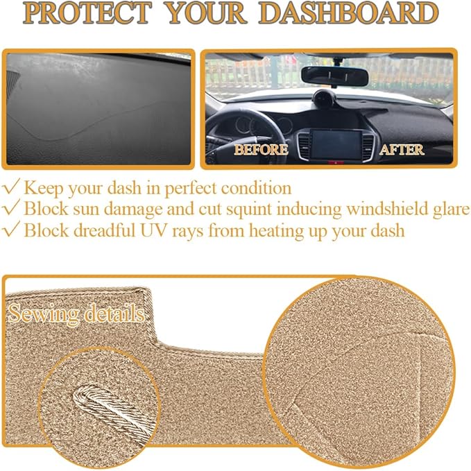Yiz Dash Cover Mat Custom Fit for Ford F150 F250 Expedition F150 Heritage 1997 1998 1999 2000 2001 2002 2003 w/o Climate Sensor w/o Light Sensor, Dashboard Cap Pad Carpet Protector (97-03 Beige) J61