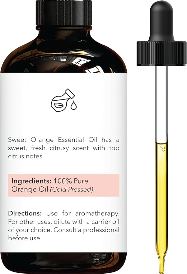 Brooklyn Botany Sweet Orange Essential Oil - Huge 4 Fl Oz - 100% Pure and Natural - Premium Grade with Dropper - for Aromatherapy and Diffuser