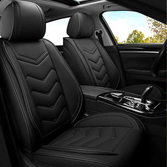 Car Seat Covers for VW Eos 2007-2016, Premium Nappa Leather Car Seat Cover, Stylish Sport Seat Covers， Automobile Seat Cover Sets.(Standard 2 Seats/Pure Black)