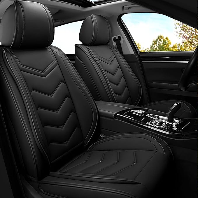 Car Seat Covers for KIA Sedona 2003-2021, Premium Nappa Leather Car Seat Cover, Stylish Sport Seat Covers， Automobile Seat Cover Sets.(Standard 2 Seats/Pure Black)
