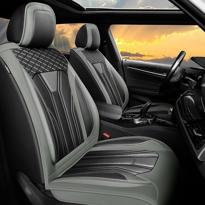 Fit Kona Car Seat Covers for Select Hyundai Kona 2018-2025 2026. Premium Leather, Waterproof， Breathable, Scratch-Resistant & All-Weather Seat Cushion Protector (Full Set, Gray&Black)