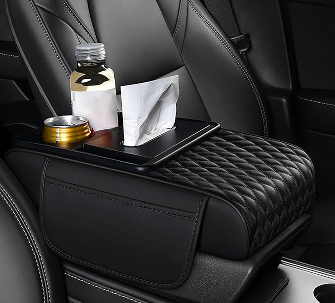 Car Armrest Center Console Cover for Jeep Compass 2. Generation 2021 2022 2023, Center Console Pad with Cup Holder, Multifunctional Armrest Cushion,B Black