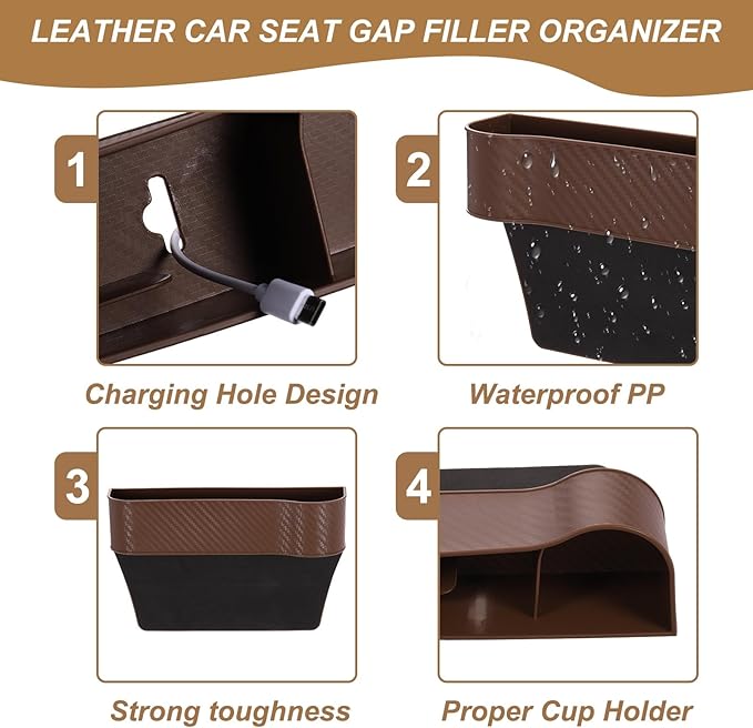 HARFINGTON Car Seat Gap Filler Organizer 10.2 x 6.5 x 2.8 Inch PP Universal Car Organizer Storage Box Between Seat and Console (Left) with Cup Holders for Phone Sunglasses Keys, Beige