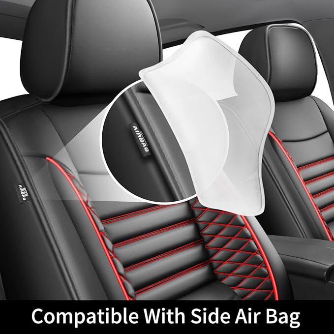 Fit Camry Car Seat Covers for Toyota Camry 2012-2024 2025 2026 - Upgraded Premium Waterproof & Breathable Leather, Airbag Compatible, All-Weather Seat Cushion Protector (2 Front/Black+Red)